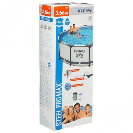 Бассейн каркасный 366х100 Steel Pro MAX (фильтр-насос), Bestway 56260